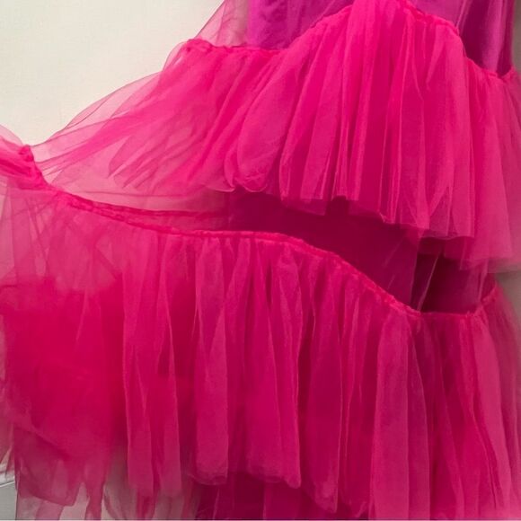 Fuchsia Pink Tulle Evening/ Prom Gown Corset Style Sheer S - Picture 5 of 9